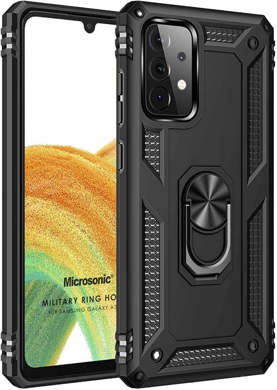 Microsonic Samsung Galaxy A53 5G için Kılıf Military Ring Holder Siyah [Galaxy A53 5G ile Uyumlu Kılıf - Siyah]