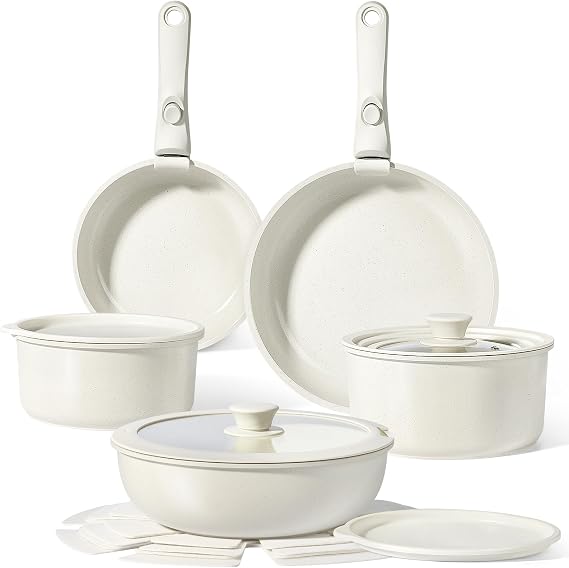 GiPP Frying Pan and Saucepan Set with Non-Stick Ceramic Coating – 15 Piece Set with Detachable Handles, Non-Toxic, Suitable for Induction, Oven and Dishwasher