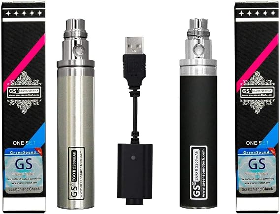 GS Ego II 2200mah Huge Capacity Battery Edition Double Pack with USB Charger Nicotine Free Empty Device (Black/Stainless Steel)