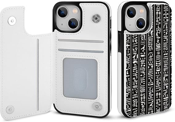 黒いエジプトのヒエログリフ iPhone13 Miniケース 手帳型 カバー レザー 財布型 アイフォン13 Mini スマホケース カード/紙幣収納 全機種対応 人気 キャラクター CASE