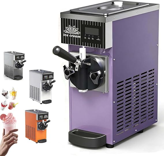 Countertop Soft Serve Ice Cream Machine, 450/750W, 4-8kg/Hour, Auto Clean LCD Panel for Dessert Shops