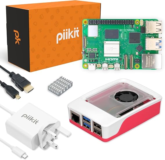 Starter Kit for Raspberry Pi 5 4 GB - Essential Edition | 27 W Power Supply | Case with Integrated Fan and Heat Sink | 4K 60 Hz Micro-HDMI Cable
