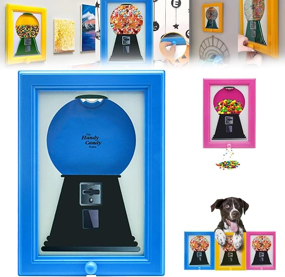 XUANDOH Candy Dispenser Picture Frame, Handy Candy Frame 2 in 1 Wall Mounted Candy Photo Picture Frame Dispenser for Wall Hanging or Tabletop, Gifts for Birthday & Holiday (Blue)