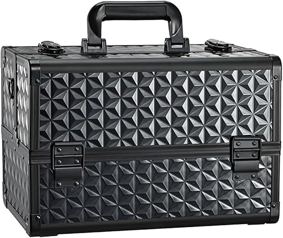 Joligrace Large Makeup Case Makeup Organiser Box Vanity Case Lockable Cosmetic Cases 4 Trays with Shoulder Strap Clasp, Black