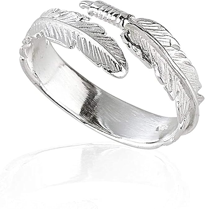 Solid 925 Sterling Silver Angel Wing Feather Adjustable Ring Size L-R Gift Boxed