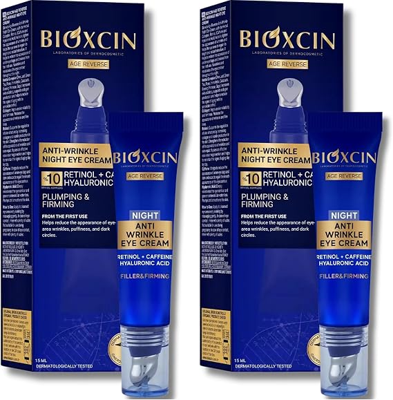 Bioxcin Age Reverse Gece Göz Kremi 15 ml – Retinol, Kolajen, Hyaluronik Asit ve Bitkisel Kompleks İçerikli – Kırışıklık Karşıtı ve Aydınlatıcı Etki (2 paketi)