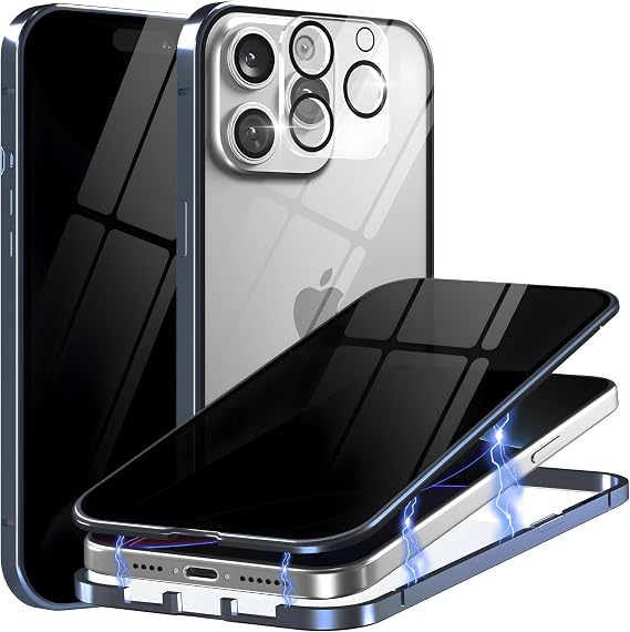 iPhone 16 Pro Max用磁気ケースプライバシースクリーンメタルチタンフレーム