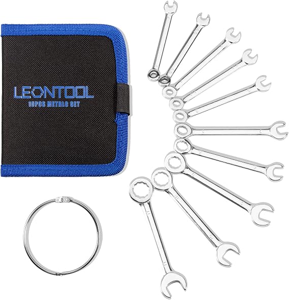 LEONTOOL Small Wrench Set Metric 10 Pcs 4mm to 11mm Open End and Box End Spanner Wrenches with Key Ring, Ignition Wrench Set Standard with Portable Storage Pouches
