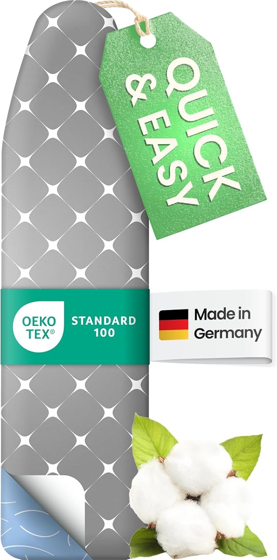 SimplySmooth Premium Ironing Board Cover 150 x 50 cm Oeko-Tex 100 Made in Germany Ironing Board Cover Comfort Padding Ironing Cover for 145-150 x 45-50 cm Ironing Board Cover for Steam Ironing