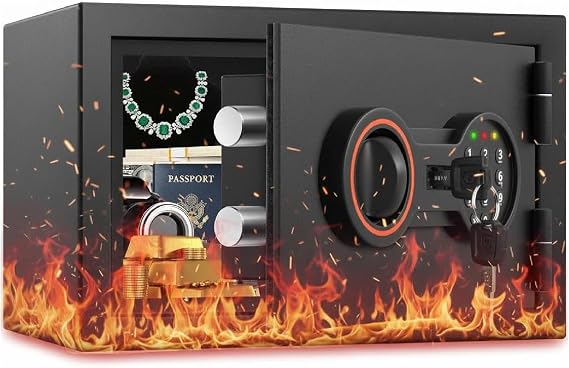 Fireproof Safe 20 x 31 x 20 cm for Home 6.70 kg with Electronic Combination Lock LED & Wall Mounting Safe for Documents Cash Jewellery