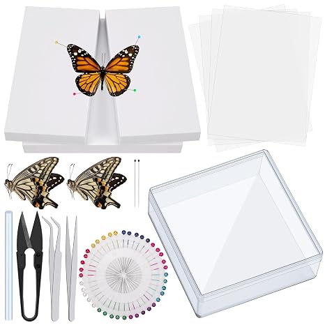 Mardatt 15Pcs Insect Pinning Kit, Butterfly Specimen Tools with Insect Pinning Board, Insect Pins, Wings Pressing Paper, Insect Display Case, Tweezers, Scissors for Bugs Collection