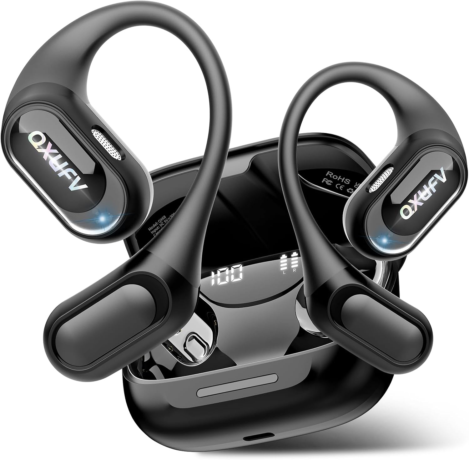 Open-Ear Headphones, Bluetooth 5.4 Wireless Earbuds Deep Bass, 48H True Wireless Bluetooth Earphones with Mic, Adjustable Earhook Open Ear Earbuds, IPX7 Waterproof Earphones for RunningFitness