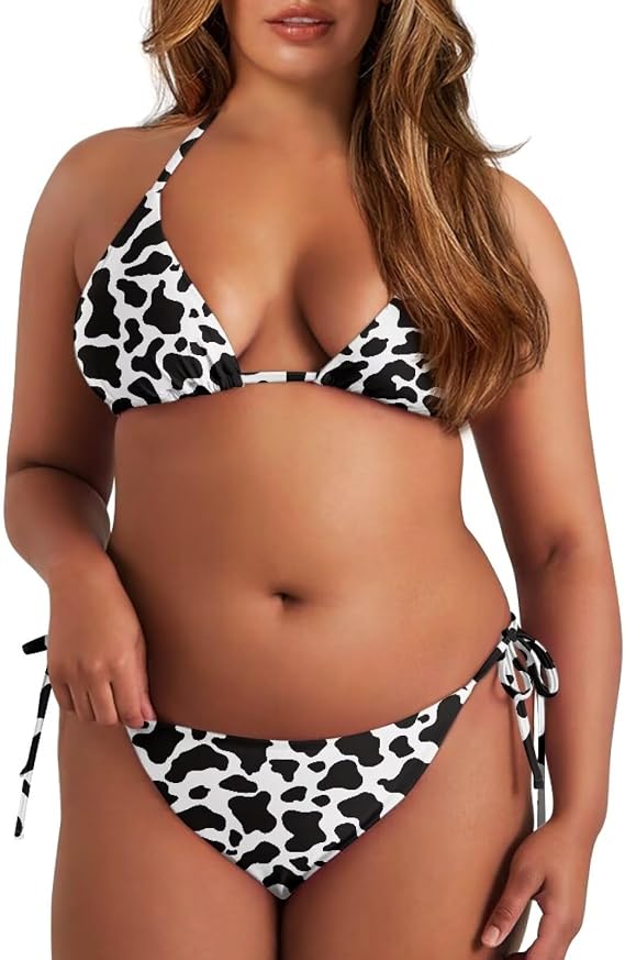 Women's Halter Thong Bikini Tie Two Sides High Cut Bottom Triangle Bikini Swimsuits String Cheeky Bathing Suit