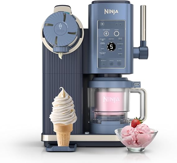 Ninja CREAMi Scoop and Swirl Soft Serve and Ice Cream Maker with 2x Tubs, 13 Functions, Makes Ice Cream, Soft Serve, Gelato, Sorbet, Milkshakes and More, Mix-In Option, Navy NC701UKBL