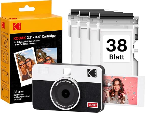 KODAK Mini Shot 2 Retro 5x76cm Sofortbildkamera 38 Blatt Weiß