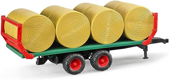 Bruder Bale Transport Trailer with 8 Round Bales – 1:16 Scale Farm Toy Accessory – Compatible Tractors & bWorld Figures – Realistic Loading & Unloading – Ages 3+