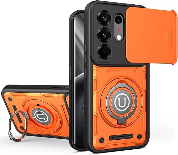 Compatible with Tecno Camon 50 Ultra 5G Case, 2-in-1 Slide Camera Cover, Kickstand Design Compatible with Tecno Camon 50 Pro 4G/5G CN5c CN7c Shockproof Phone Protective Case Orange