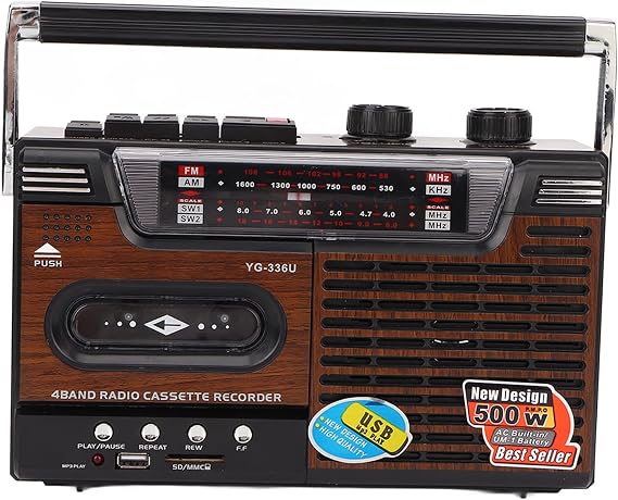 CD Radio Cassette Player, Retro Radio Cassette Player AM FM Radio, Portable Vintage Tape Player Recorder with Headphone Jack, Memory Slot