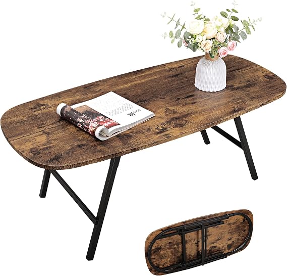 Folding Coffee Table Small Wooden Floor Table Desk for Sitting on the Floor Industrial Brown Foldable Coffee Tables Rectangular Center Sofa Tables for Living Room Home Office