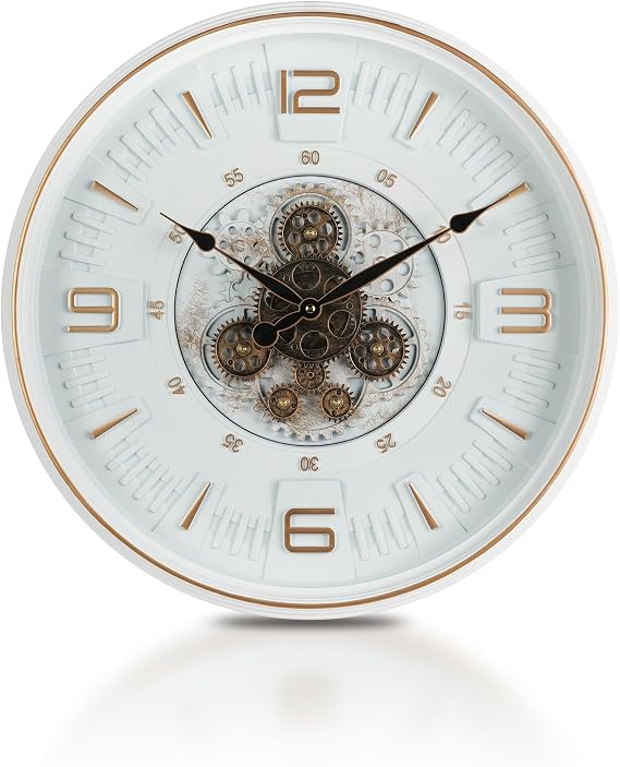 Vintage Large Wall Clock With Moving Gears, 50 cm Industrial Retro Steampunk Decorative Wall Clock with Moving Cogs for Living Room Home Office Farmhouse Fireplace Decor