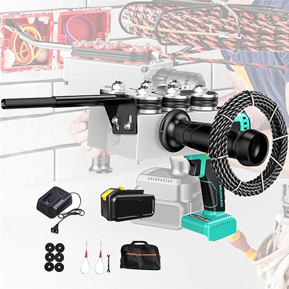Automatic Electrician Wire Puller Plumber Wire Electric Cable Pulling Tool Electrician Pull Wire Hidden Pipe Threader Automatic Threading Machine Wire Electric Pulling Tool,10cells-2batteries