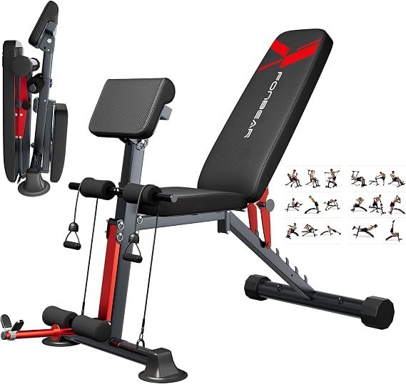 FONBEAR Adjustable Weight Bench, 800LBS Foldable Workout Bench Press for Full Body Strength Training, Multi-Functional Weight Bench, Roman Chair, Incline Decline Bench, Fast Folding