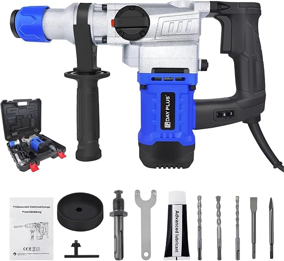 Corded Rotary Hammer Drill 1800W SDS Hammer Drills Power Drills Corded Electric Chisel Concrete Tile Breaker Demolition Heavy Duty Including Drill Bits, Flat, Point Chisels