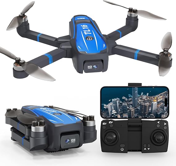 Toladrone TL16 Drones with Camera 4K for Adults, Brushless Motor Drone for Beginners 90° Motorised Adjustable Lens Gesture Control Headless Mode Foldable Quadcopter, Blue
