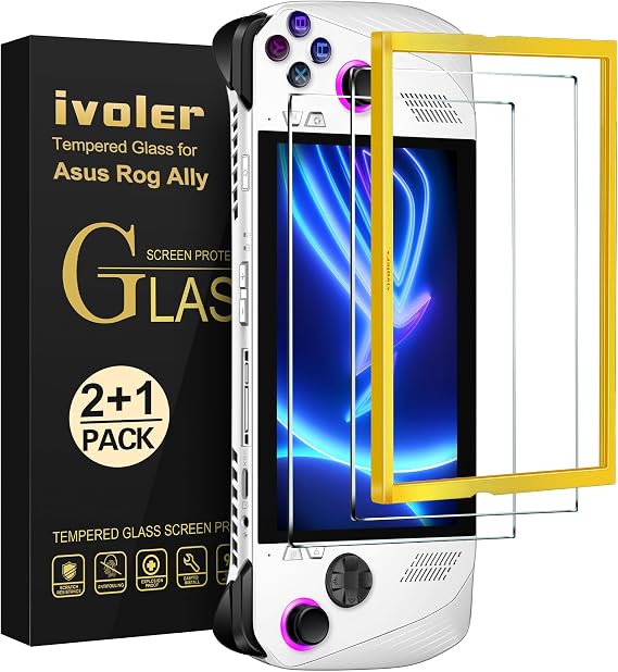 ivoler 2 Packs Screen Protector Compatible with ASUS ROG Ally Gaming Handheld 7 inch 2023 with Alignment Frame Tool, Tempered Glass Protection Film - without air bubbles -Ultra Resistant Hardness 9H