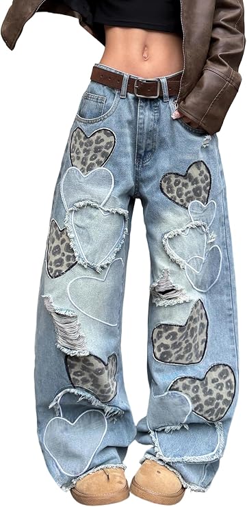 Womens Baggy Jeans Wide Leg Y2k Denim Pants Streetwear