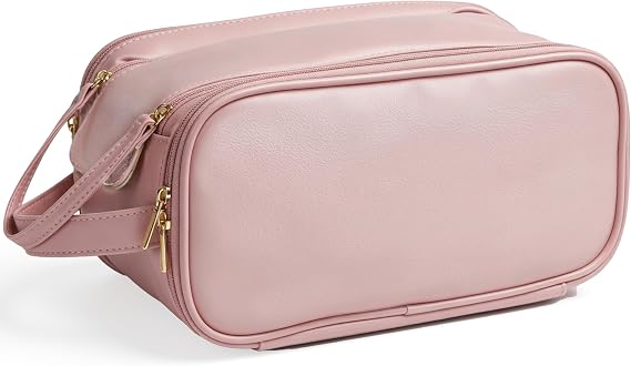 Travel Makeup Bag Cosmetic Organizer Bag Large Capacity Make up Bag for Women Waterproof Portable Makeup Bags with Compartments & Handle,Pink