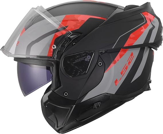 LS2, ADVANT II Glide Modular Motorcycle Helmet Black Grey Red, M
