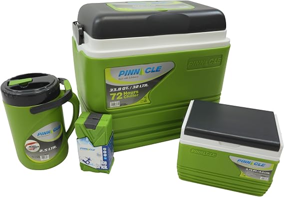 Vango Pinnacle Cool Box 5 Piece Set, Insulated Camping Cooler with Ice Bricks, 2.5L Flask, 4.5L Lunch Box & Cooler Set, 72–100 Hour - Camping, Fishing, Beach, Festival, Picnic