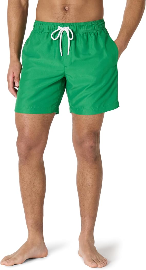 Amazon Essentials Men's Swim Trunks with Mesh Lining, Pockets and Drawstring Closure