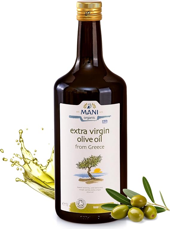 MANI Organic Extra Virgin Olive Oil 1L Greek Koroneiki Cold Extracted | 100% organic Greek olive oil with fruity mild taste, rich in natural antioxidants, ideal for salads, cooking & dipping