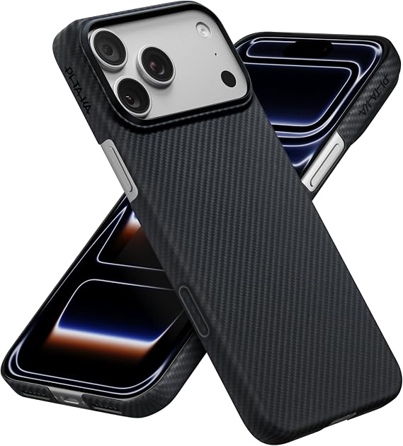 PITAKA iPhone 17 Pro Case, Lightweight, 600D Aramid Fiber, Thin, Shockproof 600D, Black/Gray