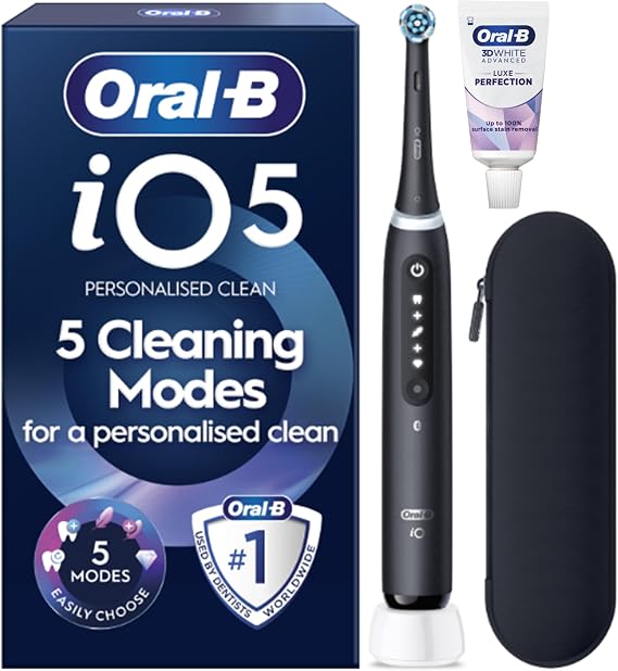 Oral-B iO5 Electric Toothbrush, Matt Black, with Travel Case and Toothpaste