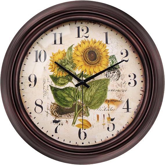 VIKMARI 12 Inch Vintage Sunflower Wall Clock Silent Kitchen Living Room