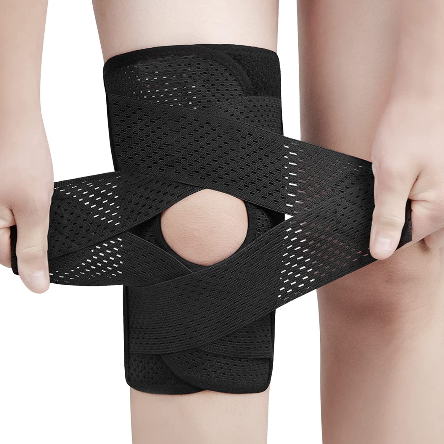 ANAMPION Knee Brace for Knee Pain Adjustable Knee Compression Sleeve Support with Side Stabilizers for Men Women Working Out, Running, Fitness, Weightlifting ACL MCL Meniscal Tear Black XL