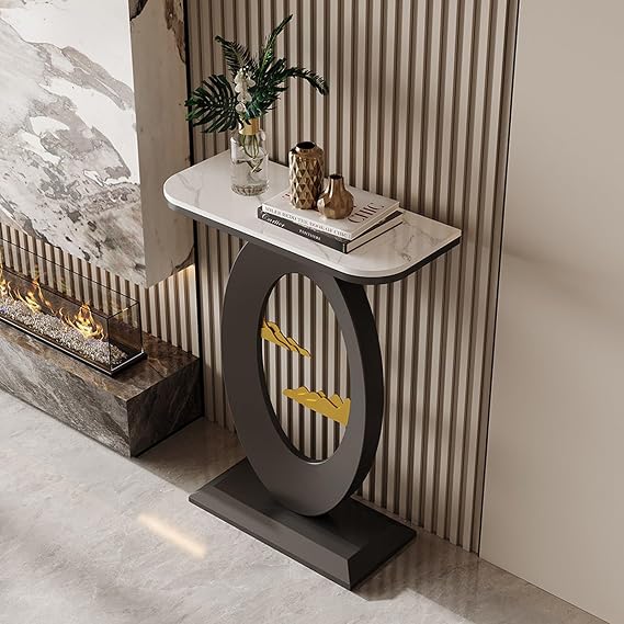 Modern Entryway Table with Sintered Stone Tabletop,Narrow Console Table with Metal Frame,Sturdy Structure Sofa Tables,for Hallway,Entrance,Foyer,Living Room(Black1,60 * 30 * 75cm)