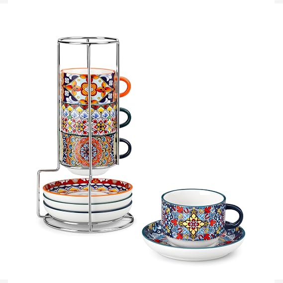 vancasso SIMI Espresso Cups Set of 4, 75ml Porcelain Cup and Saucer Set