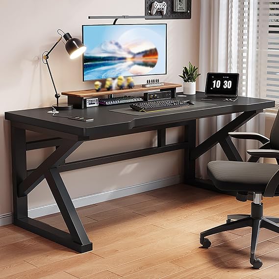 Gaming Desk Study Desk Laptop Table Width 80/100/120cm Modern Style Desks 2.5cm Thick Solid Wood Tabletop Easy To Clean And Assemble Suitable For Working From Home And Remote Work(Black,100cm)