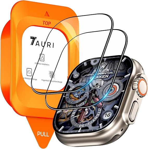 TAURI 2 Pack Screen Protector for Apple Watch Ultra 3 49mm, [2-Step Auto Installation], [Military Grade Protection] Tempered Glass Protector for New Apple Watch Ultra 3/2/1 49MM
