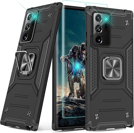 YmhxcY Compatible with Galaxy Note 20 Case Armor Grade Cases with Rotating Holder Kickstand Non-Slip Hybrid Phone Case for Samsung Galaxy Note 20 6.7 inch 2020-KK Black