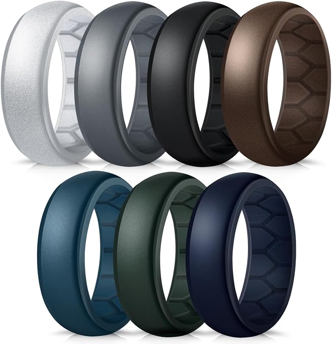 FORTHEE Silicone Wedding Rings for Men Breathable Curved Rubber Band