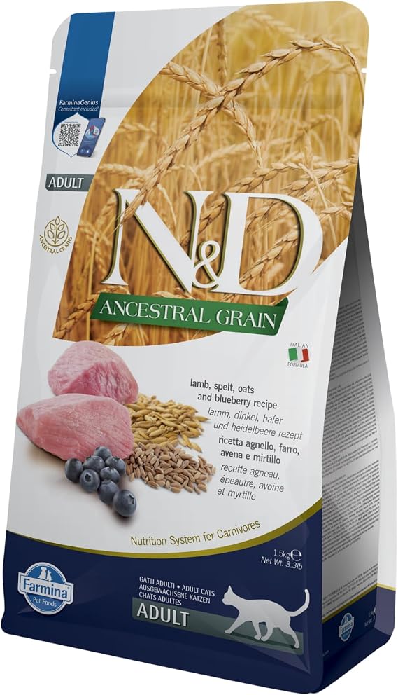 N&D Ancestral Grain Kedi Kuzu, Kılçıksız Buğday, Yulaf & Yaban Mersini Yetişkin 1.5 kg