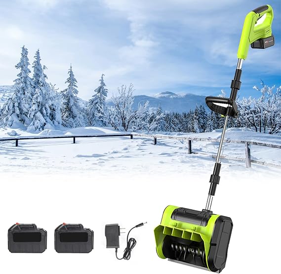 Winter Cordless Snow Shovel Electric Snowplow, 45° Adjustable Direction, 30Cm Clearing Width for Driveway, Deck, Sidewalk & Steps green