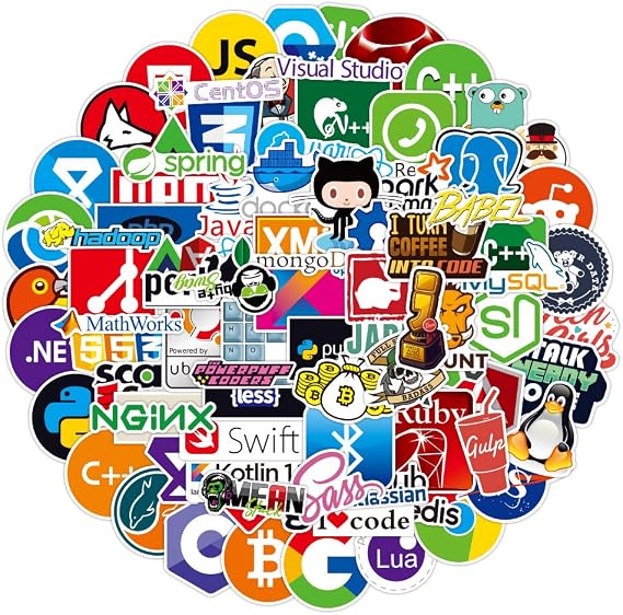 Sanmatic 72pcs Laptop Sticker for Developers Programming Language Includes Sticker IT Logo C ++ Python Linux Swift for Geeks Engineers Hackers Geeks Coder