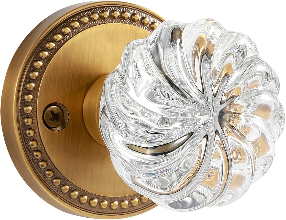 1 Pack Crystal Door Knobs Antique Brass Door Knob Passage Door Knobs Glass Interior Door Knob for Hall and Closet