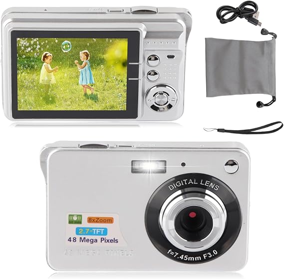 Digital Cameras for Photography 4K 48MP Vlogging Camera Camera with 2.7 Inch LCD Display 8x Zoom Anti Shake Continuous Shooting for Adults Seniors Beginners (Silver)